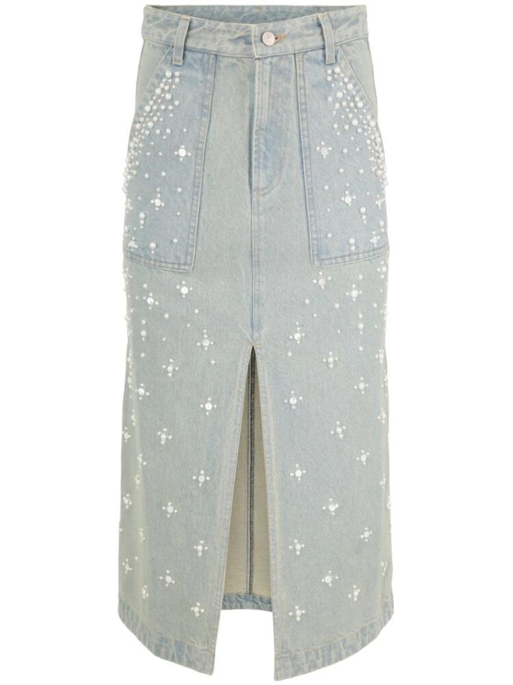 Sea pearl-embellished denim midi skirt - Blue Cover