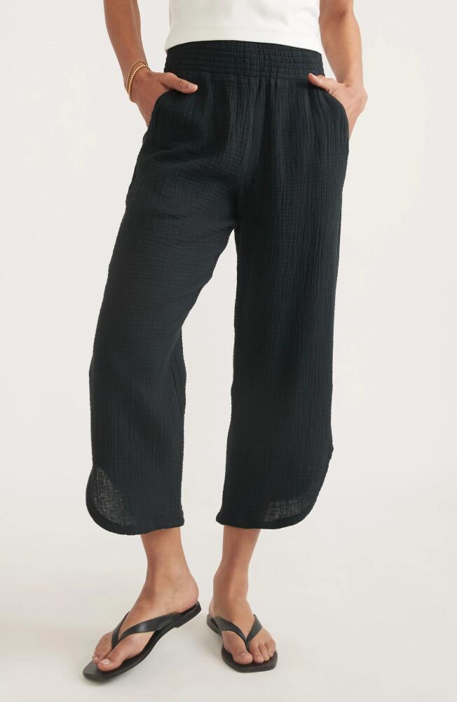 Marine Layer Corinne Wide Leg Double Cloth Cotton Pants in Faded Black Cover