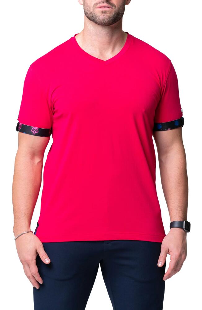 Maceoo Vivaldi Solid Skull Fuchsia Pink V-Neck Cotton T-Shirt Cover