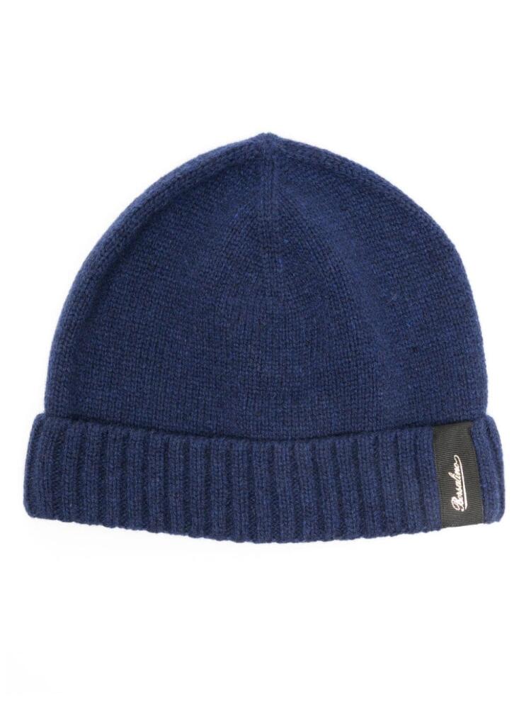 Borsalino logo-patch cashmere beanie - Blue Cover