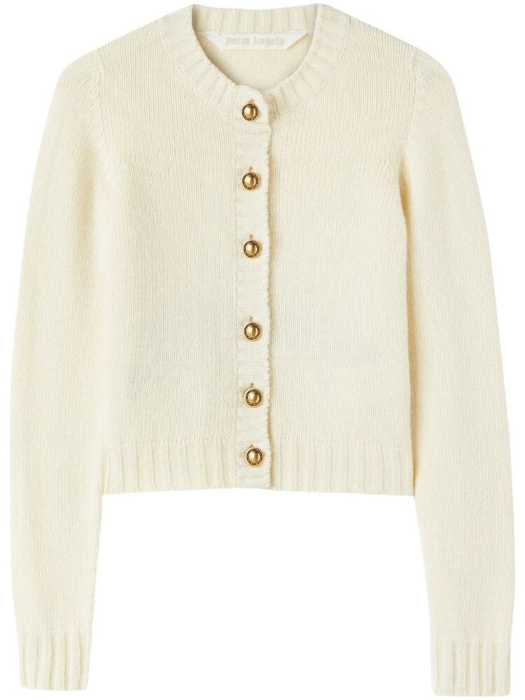 Palm Angels curved-logo wool-blend cardigan - Neutrals Cover