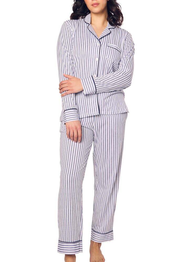 Petite Plume French Ticking Stripe Cotton Pajamas in Navy Cover