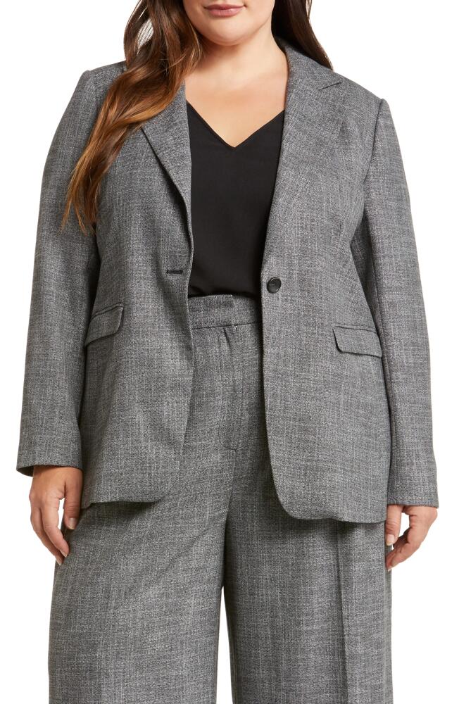 Nordstrom Textured One-Button Blazer in Black- Ivory Suit Texture Cover