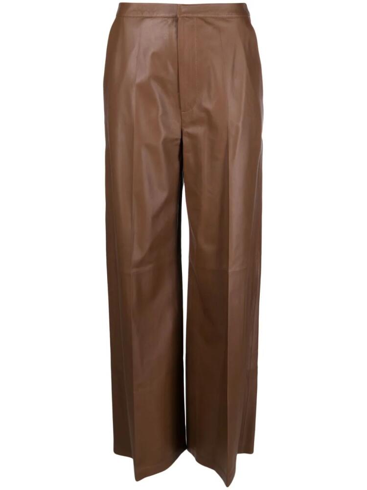 Desa 1972 pressed-crease leather palazzo trousers - Brown Cover