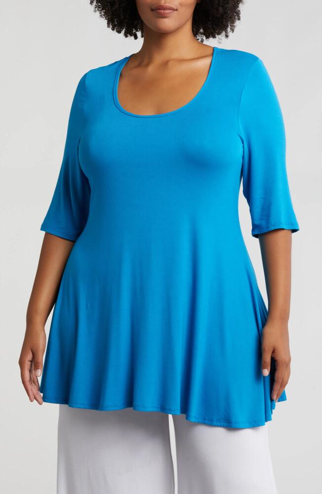 24seven Comfort Apparel Swing Asymmetric Hem Tunic Top in Turquoise Cover