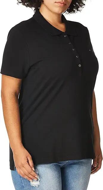 Tommy Hilfiger Solid Short Sleeve Polo (Black) Women's Clothing Cover