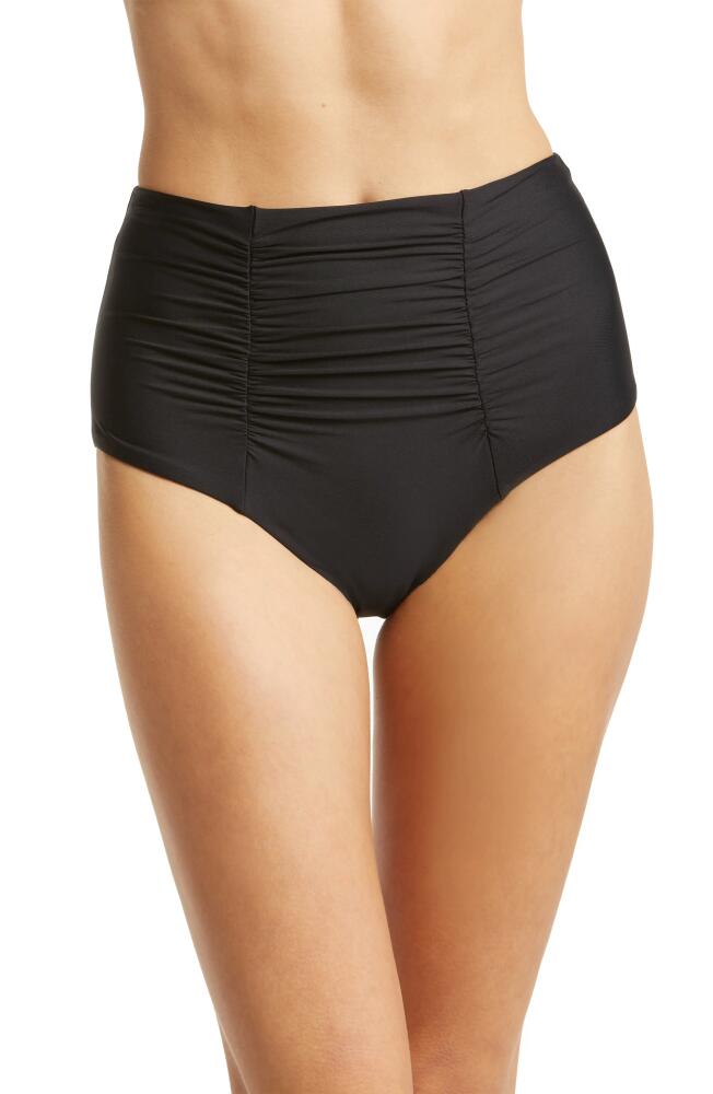 Becca Color Code Ruched High Waist Bikini Bottoms in Black Cover