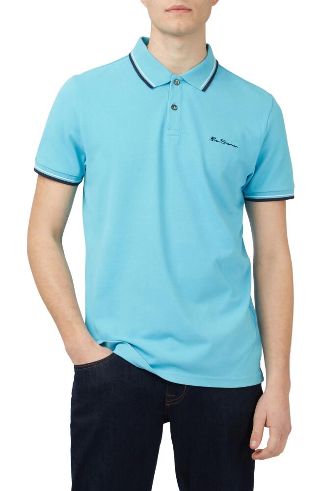 Ben Sherman Signature Tipped Organic Cotton Piqué Polo in Aqua Cover