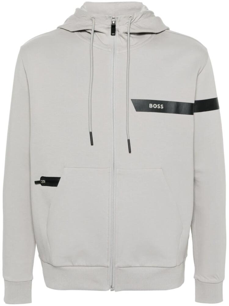 BOSS logo-stripe hooded jacket - Grey Cover