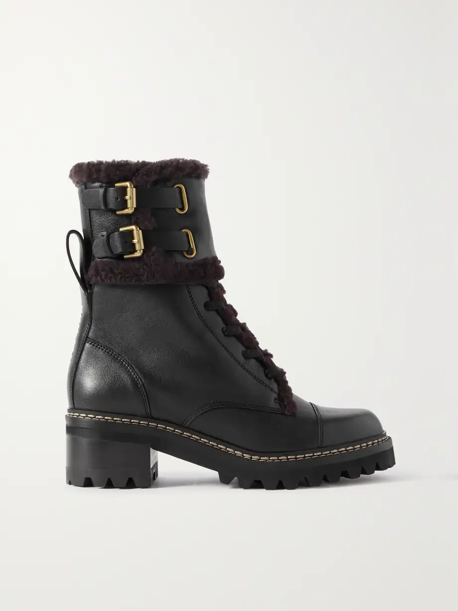 SEE BY CHLOÉ - Mallory Shearling-lined Leather Combat Boots - Black Cover