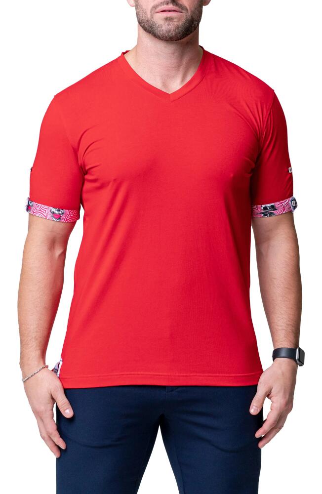 Maceoo Vivaldi Solid Ripple Red V-Neck Cotton T-Shirt Cover