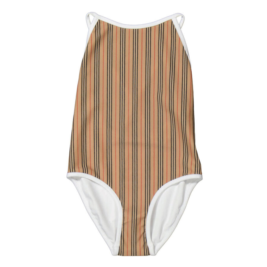 Burberry Girls Archive Beige Sandie Icon Stripe One-Piece Swimsuit Cover