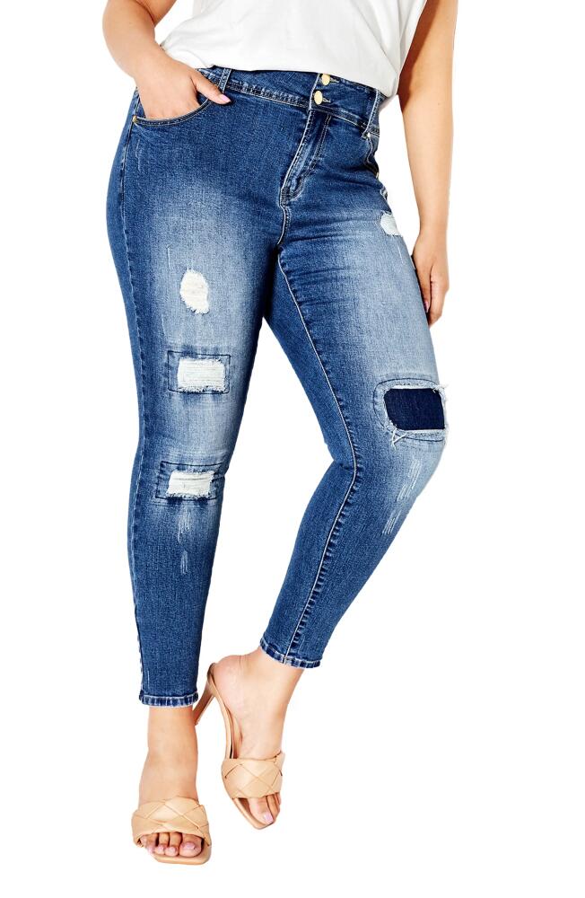 City Chic Patched Apple Skinny Jeans in Denim Mid Cover