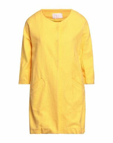 Annie P. Woman Overcoat & Trench Coat Yellow Cotton Cover