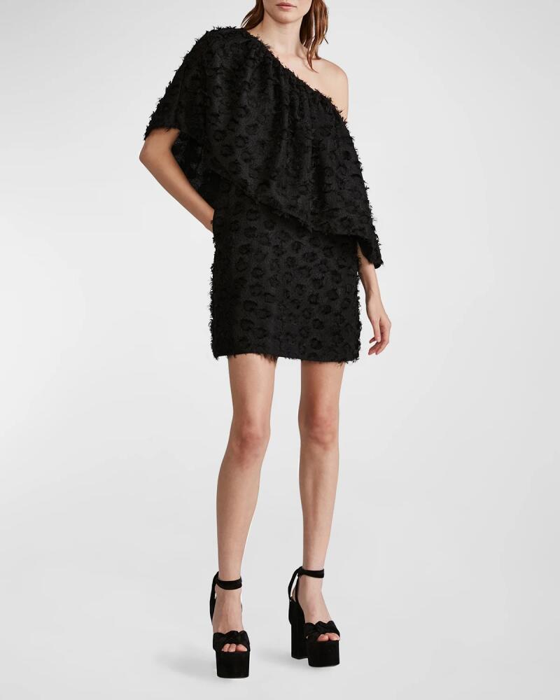 Zac Posen Draped One-Shoulder Fringe Mini Dress Cover