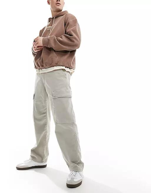 Pull & Bear wide leg cargo pants in gray Cover