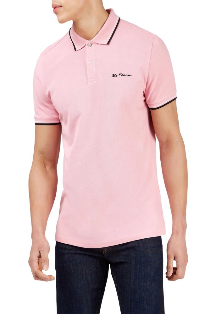 Ben Sherman Signature Tipped Organic Cotton Piqué Polo in Bubble Gum Cover