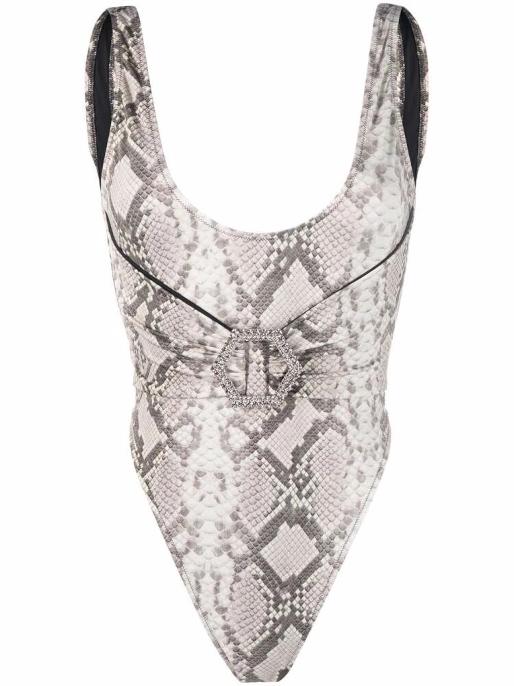 Philipp Plein Monokini python-print swimsuit - Neutrals Cover