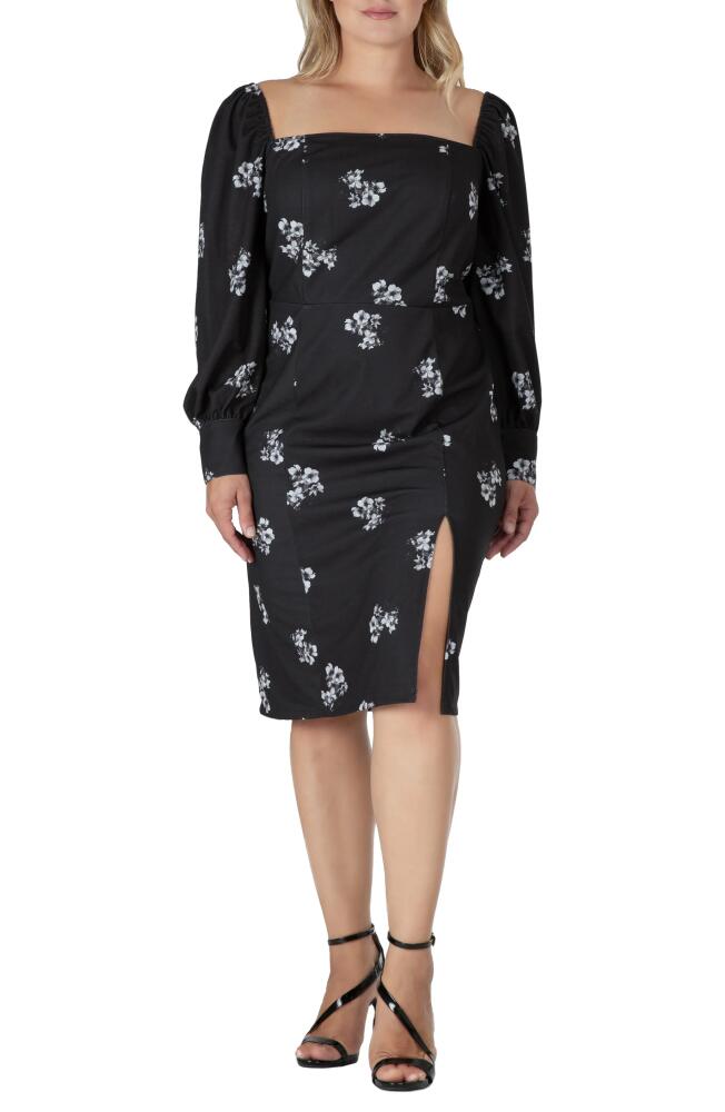 Standards & Practices Floral Ruched Long Sleeve Dress in Black White Sakura Cover