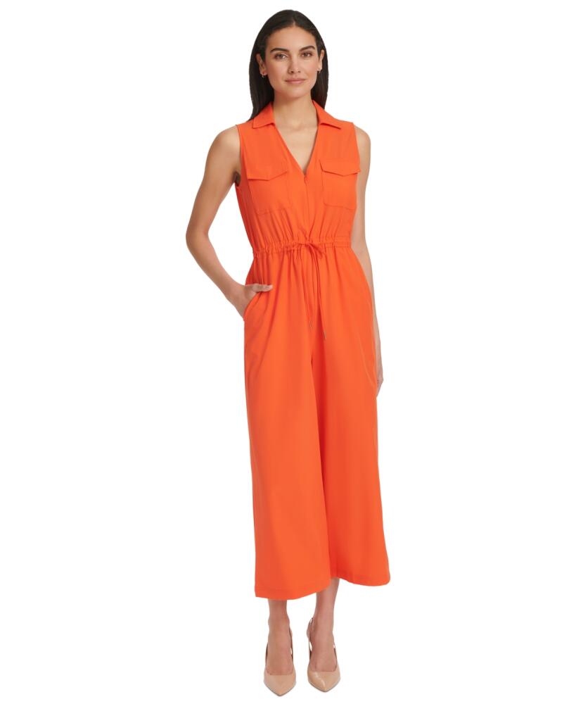 Calvin Klein Women's Collared V-Neck Straight-Leg Jumpsuit - Flame Cover