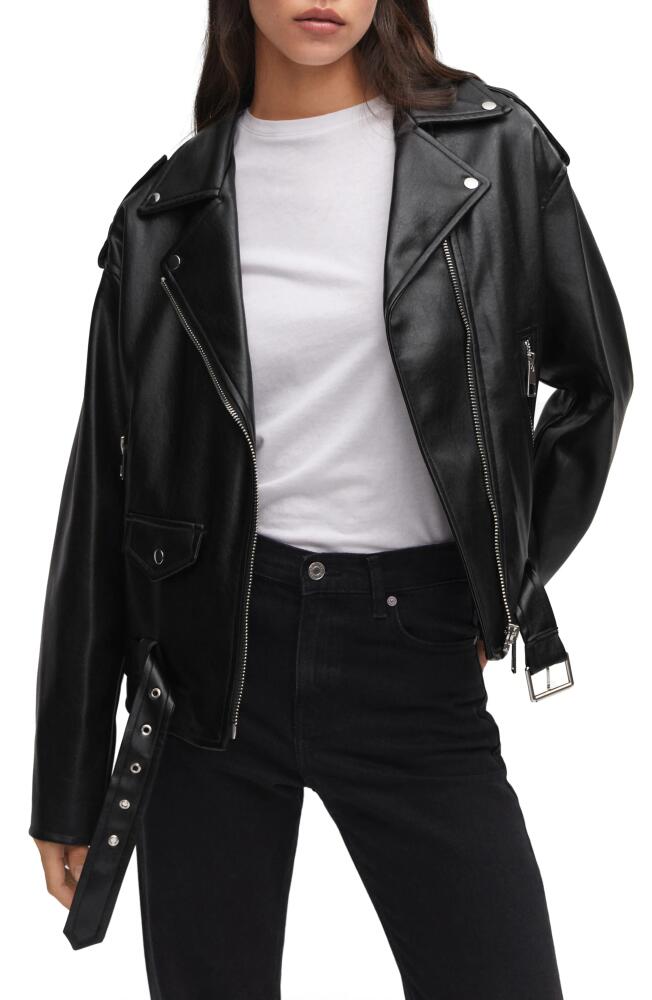 MANGO Oversize Faux Leather Moto Jacket in Black Cover