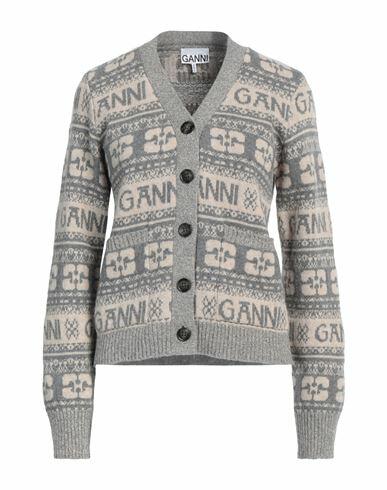 Ganni Woman Cardigan Light grey Wool, Recycled wool, Recycled polyamide Cover