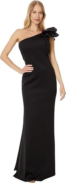 Betsy & Adam Long Scuba Crepe One Shoulder Gown (Black) Women's Dress Cover