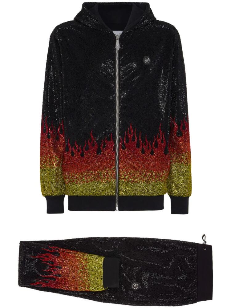 Philipp Plein Crystals Flame hooded tracksuit set - Black Cover