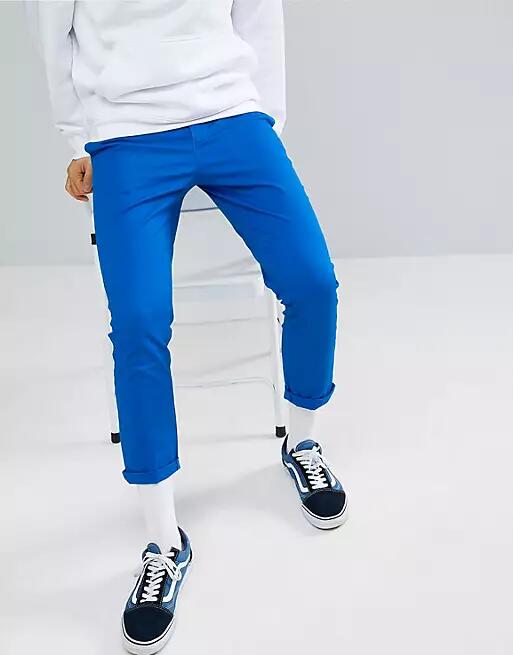 ASOS DESIGN Slim Cropped Chinos In Bright Blue Cover