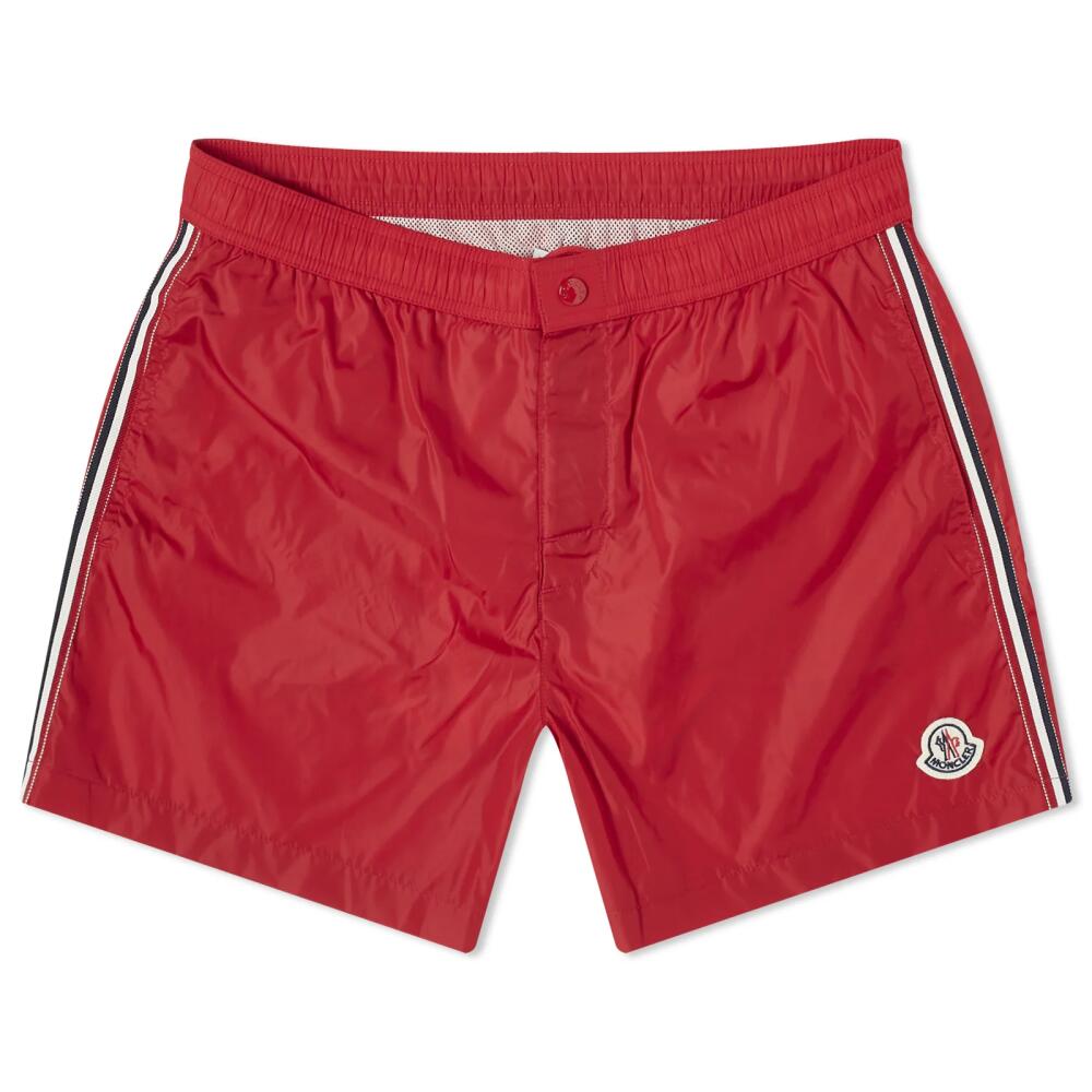 Moncler Men's Nylon Logo Swim Shorts in Red Cover