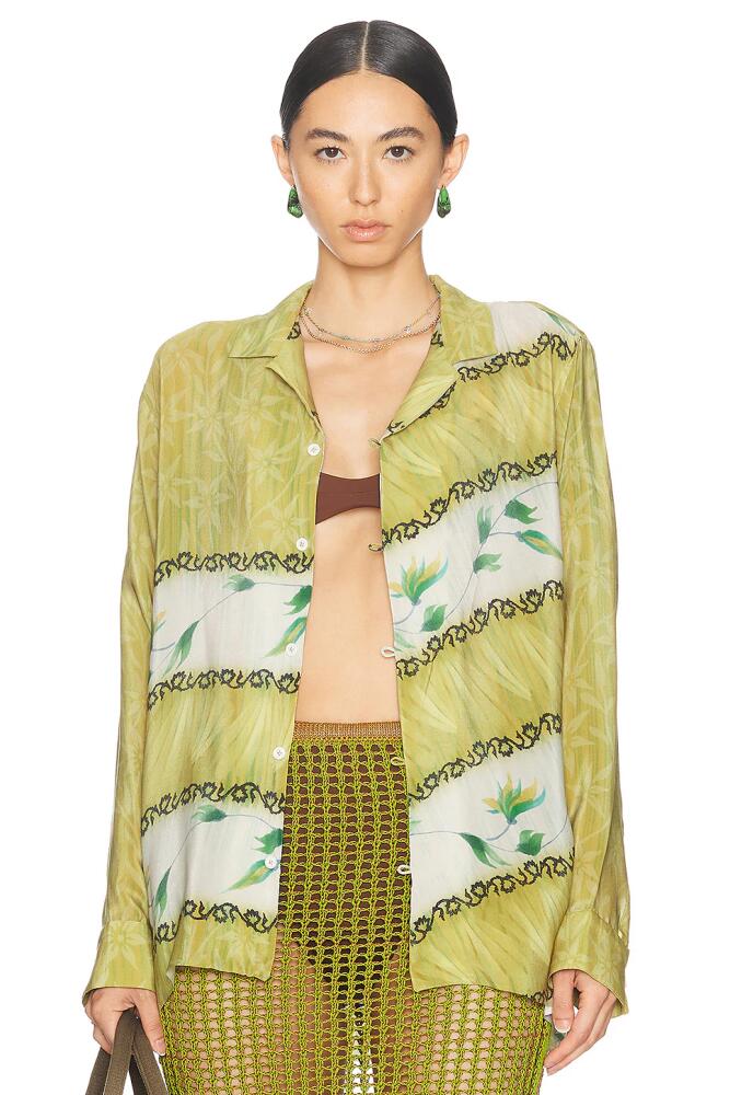 HARAGO Leaf Print Shirt in Green Cover