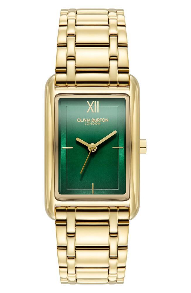 Olivia Burton Grove Rectangular Bracelet Watch, 23mm in Gold/Forest Green Cover