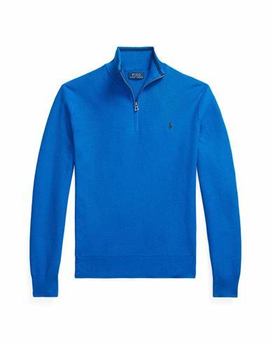 Polo Ralph Lauren Mesh-knit Cotton Quarter-zip Sweater Man Turtleneck Bright blue Cotton Cover