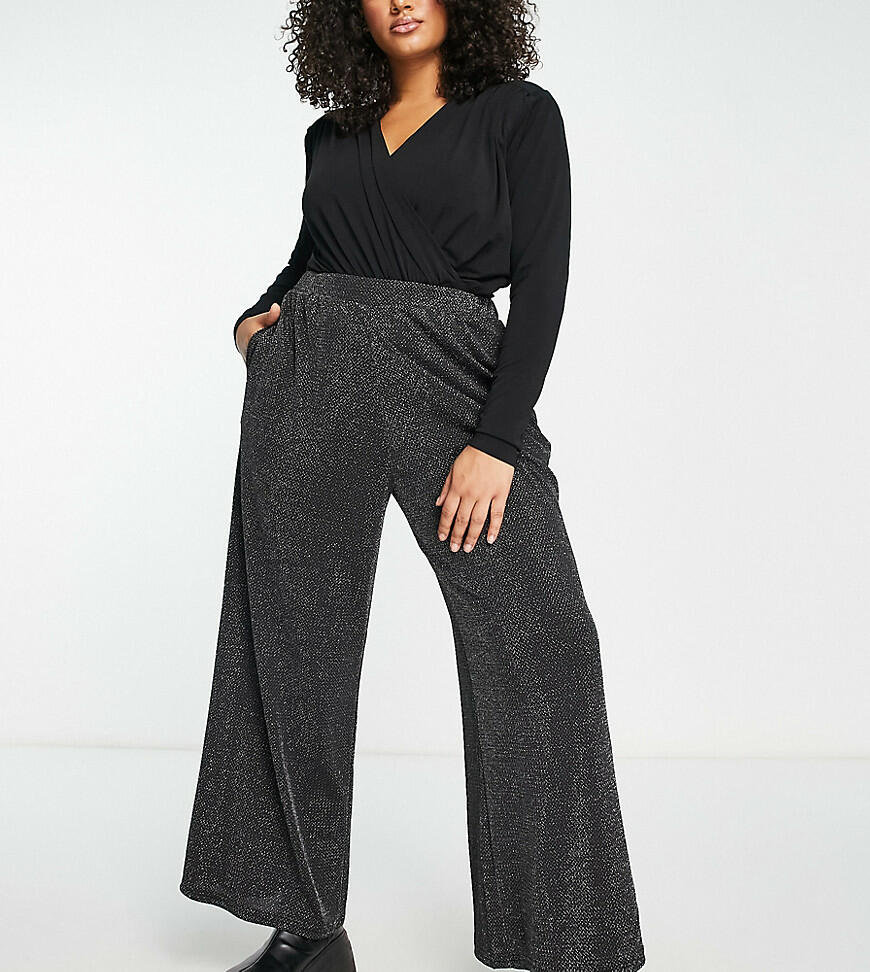 Yours wide leg glitter pants in black Cover