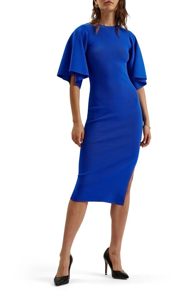 Ted Baker London Lounia Fluted Sleeve Body-Con Sweater Dress in Mid Blue Cover