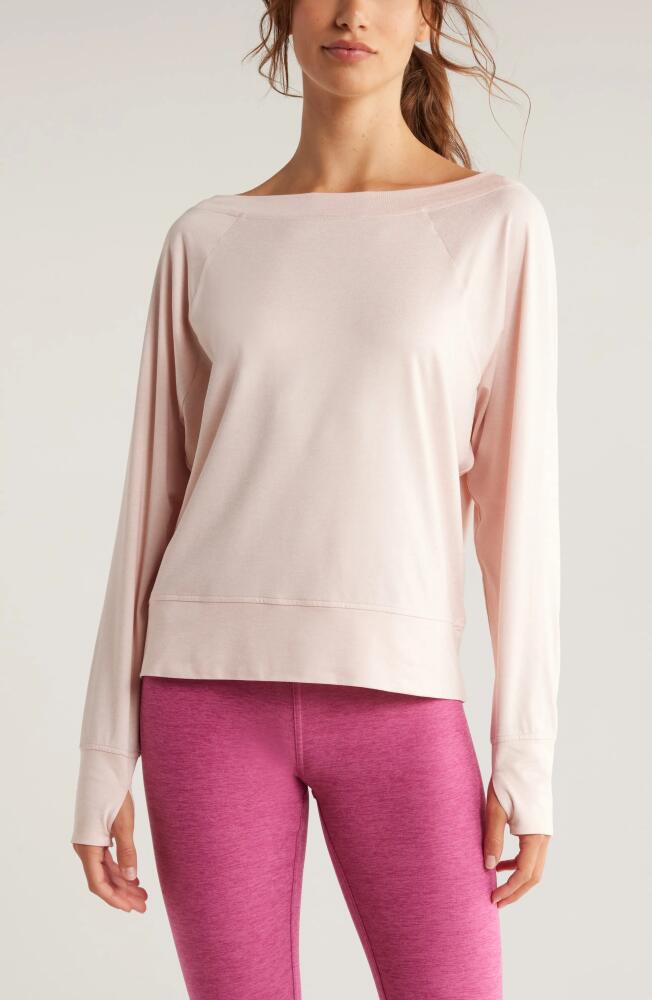 Zella Restore Soft Lite Boat Neck Top in Pink Peach Cover