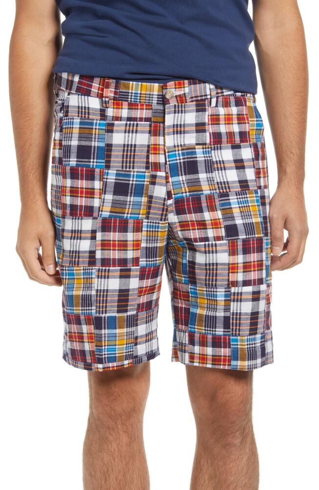 Berle Patchwork Madras Flat Front Shorts in Blue Cover