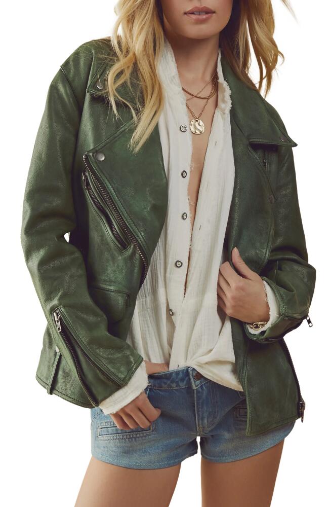 Free People We the Free Jealousy Leather Moto Jacket in Kelly Green Cover