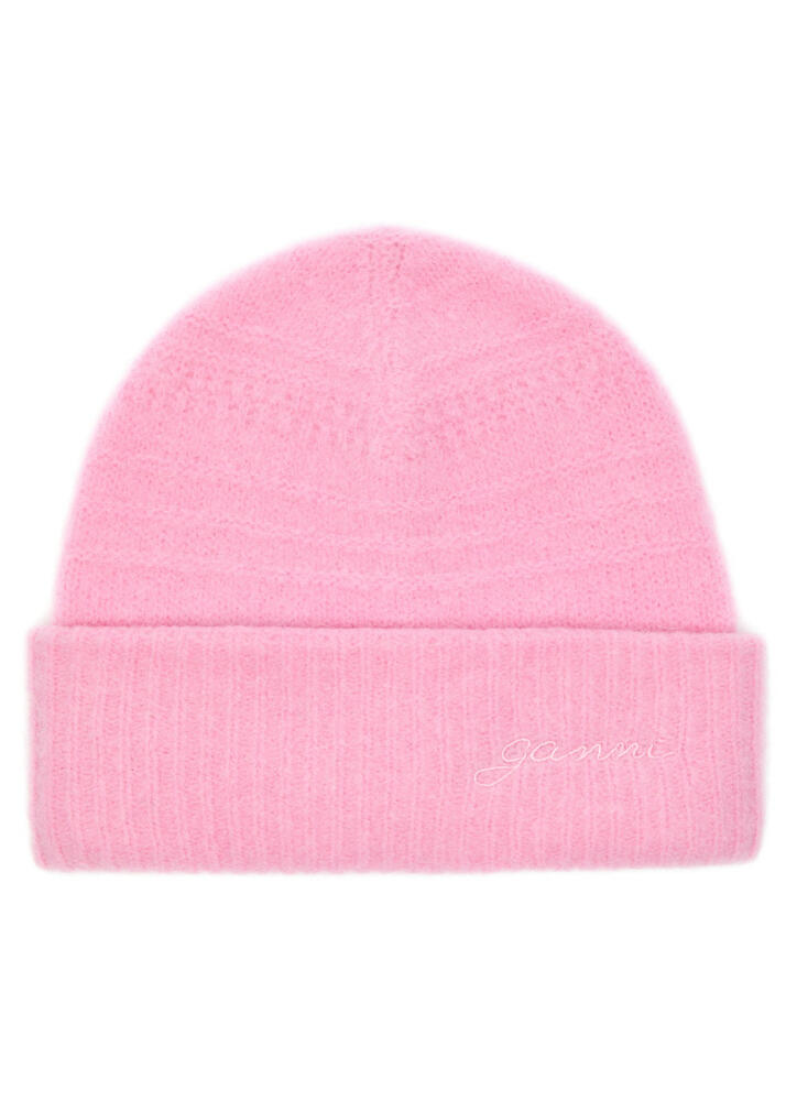 Ganni Logo-embroidered Knitted Beanie - Pink Cover