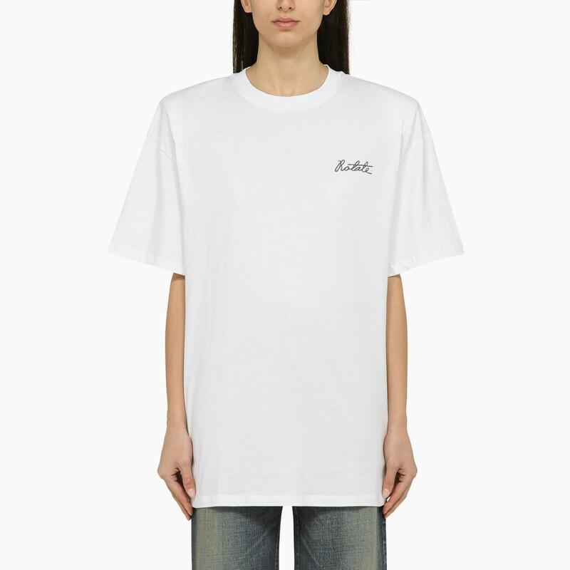 ROTATE Birger Christensen White cotton oversize T-shirt with padded shoulder straps Cover