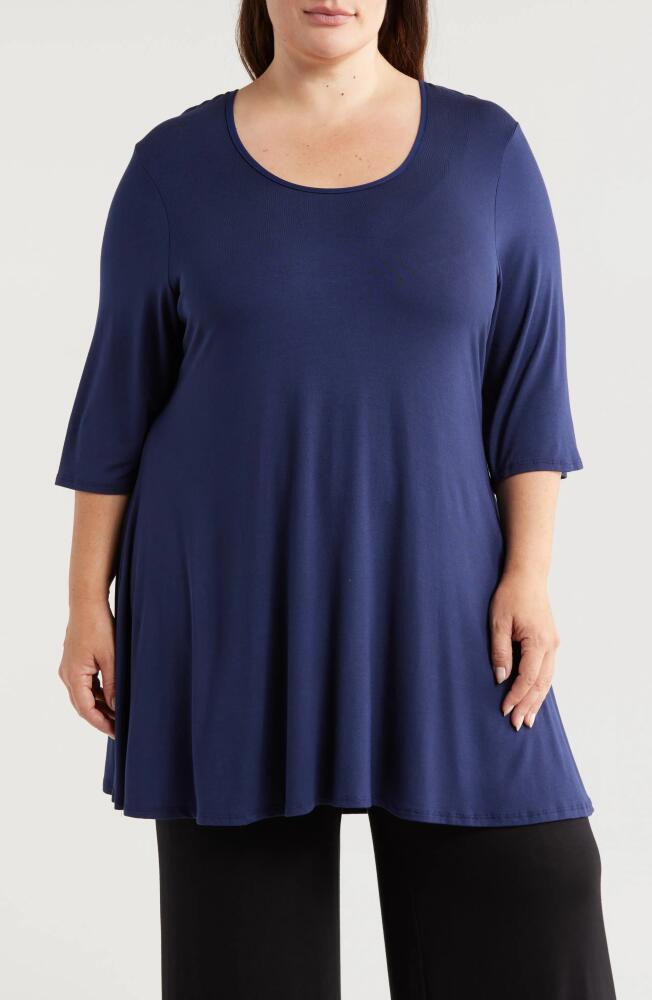 24seven Comfort Apparel Swing Asymmetric Hem Tunic Top in Navy Cover