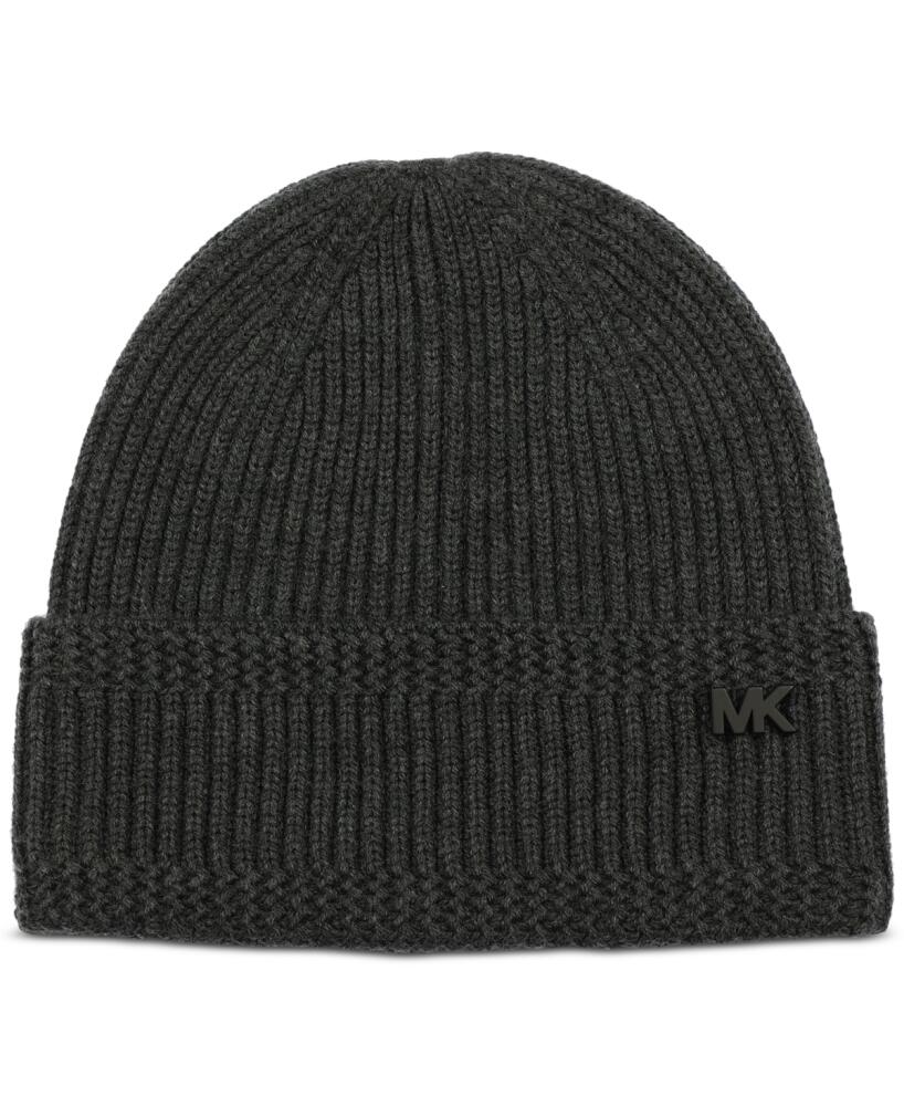 Michael Kors Men's Racked Ribbed Cuffed Logo Hat - Charcoal Cover