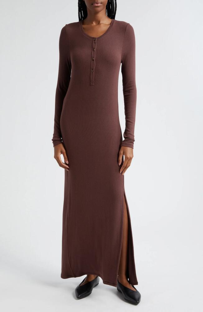 ATM Anthony Thomas Melillo Rib Long Sleeve Maxi Dress in Chocolate Cover