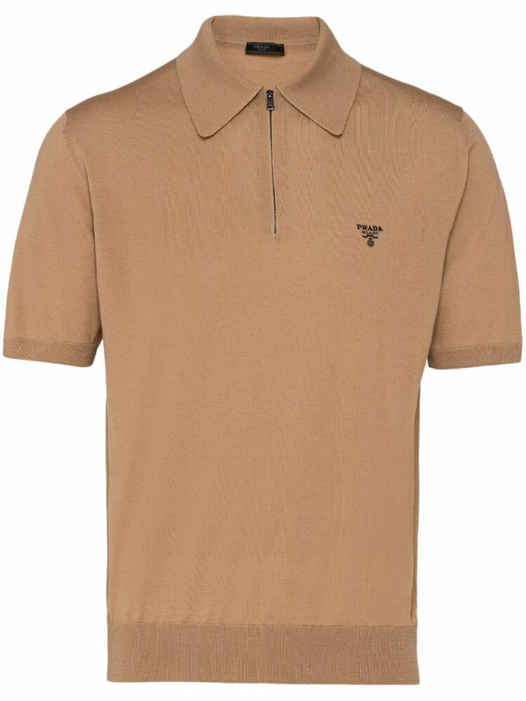 Prada half-zip wool polo shirt - Brown Cover