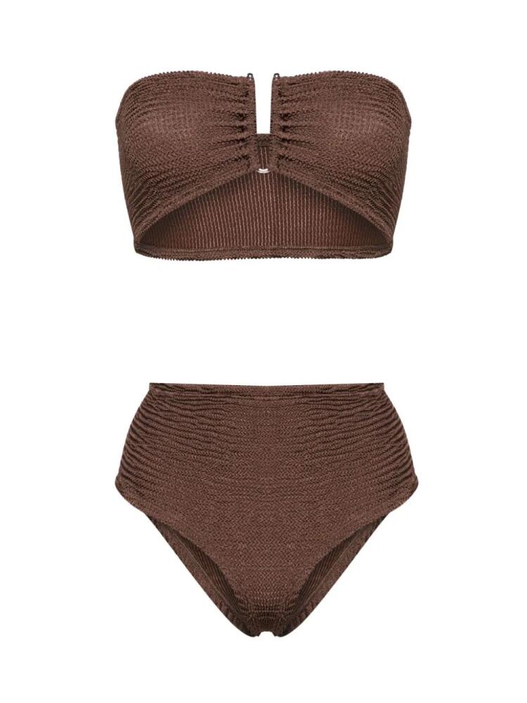 PARAMIDONNA Frida textured one size beach setrinkled bikini - Brown Cover