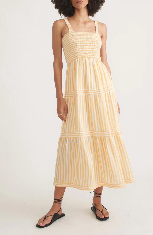 Marine Layer Selene Stripe Smocked Midi Sundress in Golden Yellow Cover