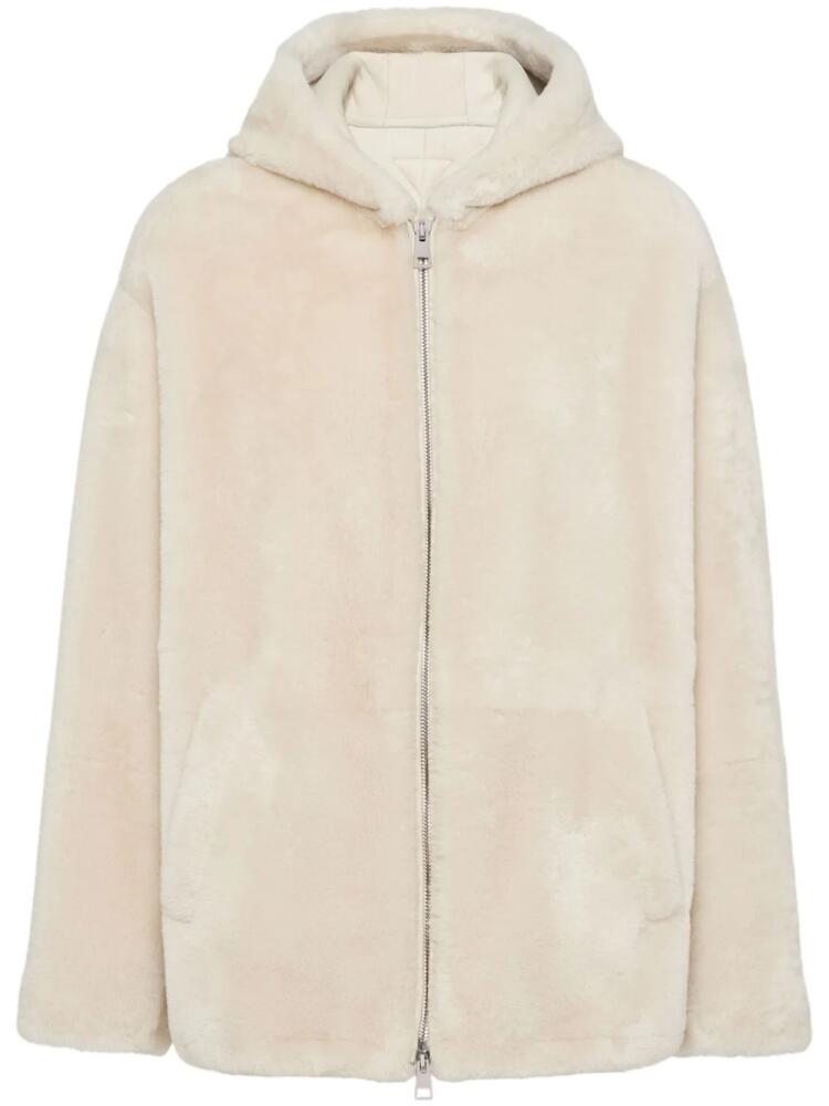 Prada hooded shearling jacket - Neutrals Cover