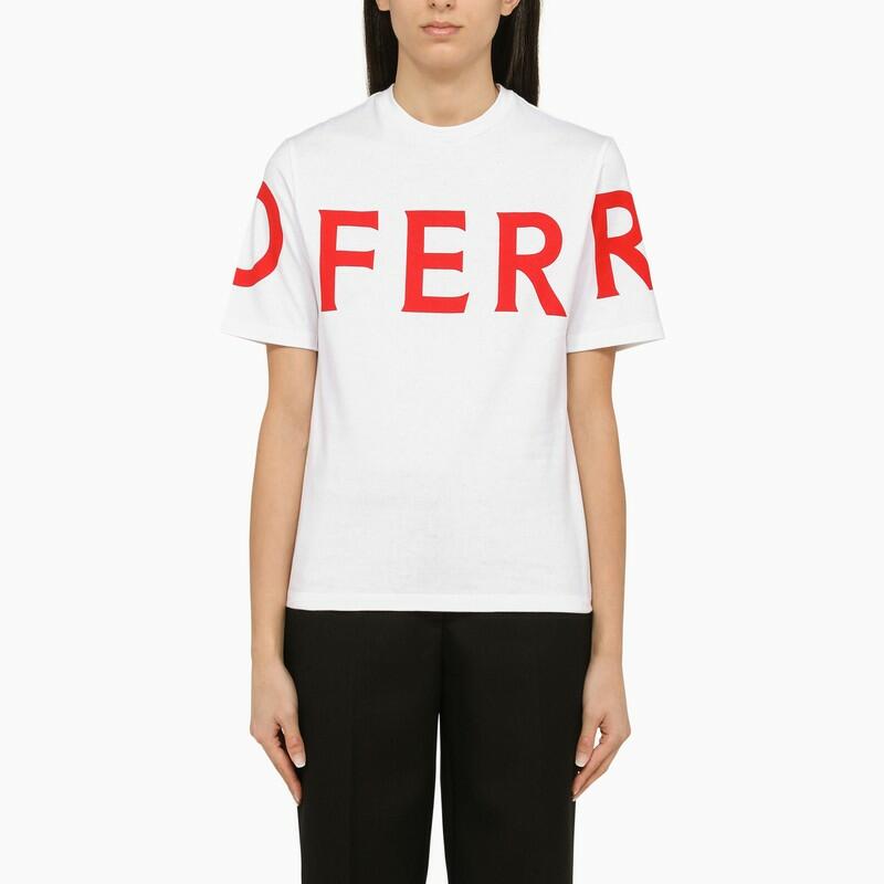 Ferragamo White crew-neck T-shirt with logo Cover