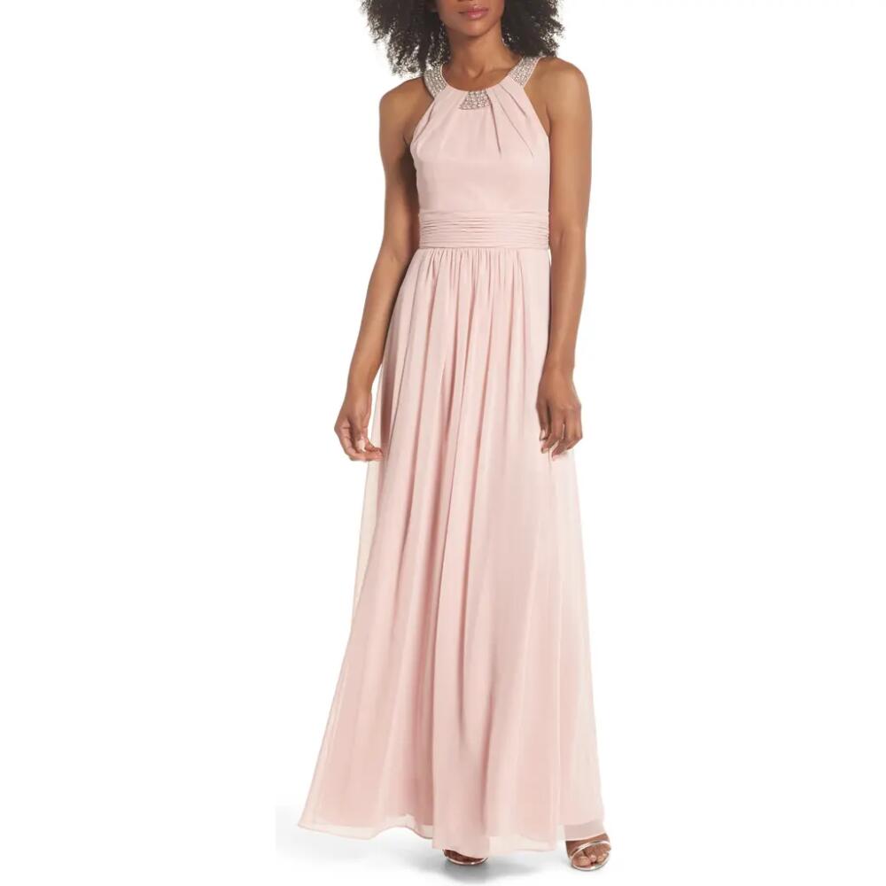 Eliza J Beaded Halter Gown in Blush Cover