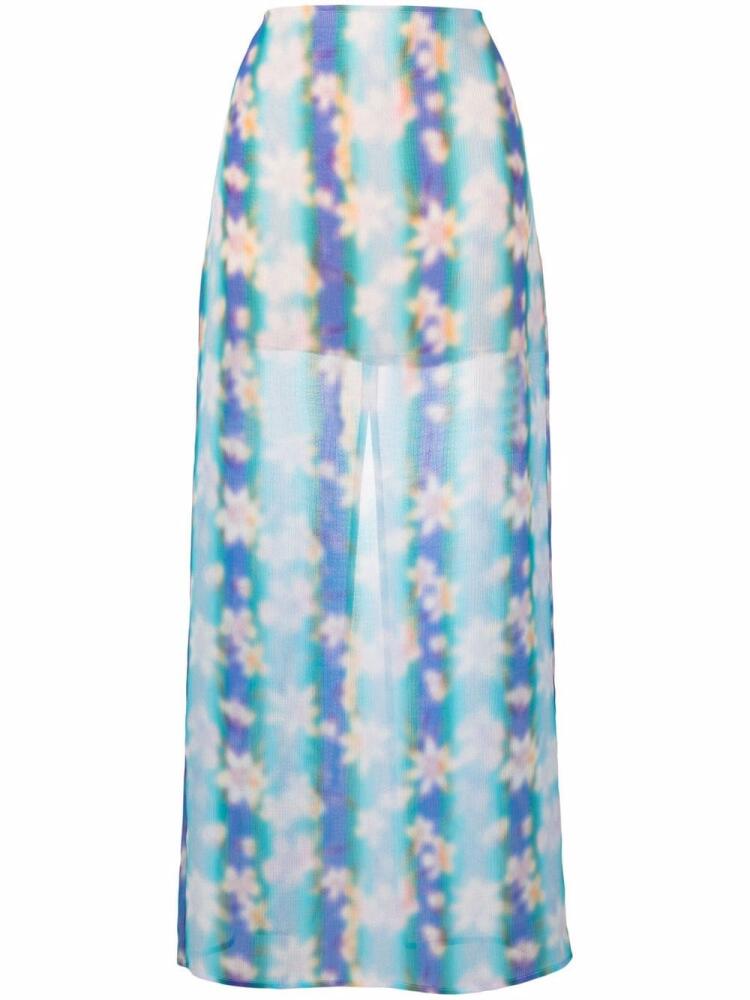 Nina Ricci floral-print straight maxi skirt - Blue Cover